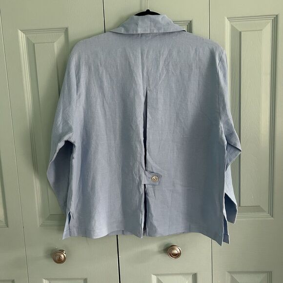 Toofan Womens Linen Light Blue Button Up Blouse Medium Relaxed Lagenlook - Picture 10 of 13